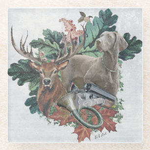 Hunting with a Weimaraner, "Grey Ghost" Glass Coaster