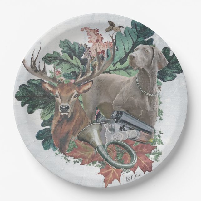 Hunting with a Weimaraner, "Grey Ghost"    Paper Plates (Front)