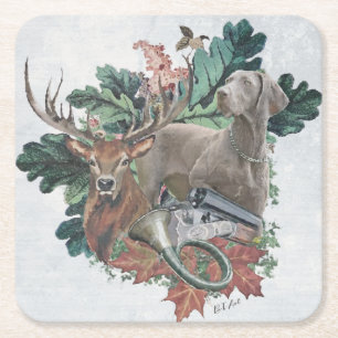 Hunting with a Weimaraner, "Grey Ghost" Square Paper Coaster