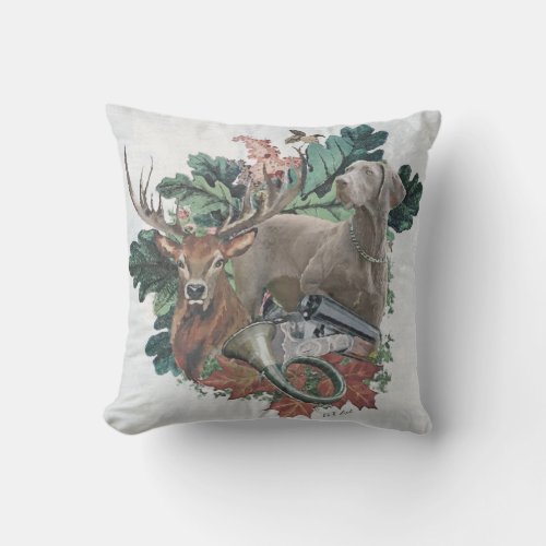 Hunting with a Weimaraner Grey Ghost Throw Pillow