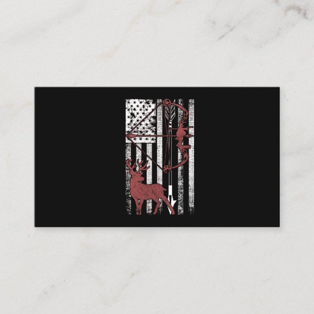 Hunting with American Flag Bow Hunting Business Card (Front)