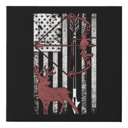 Hunting with American Flag Bow Hunting Faux Canvas Print