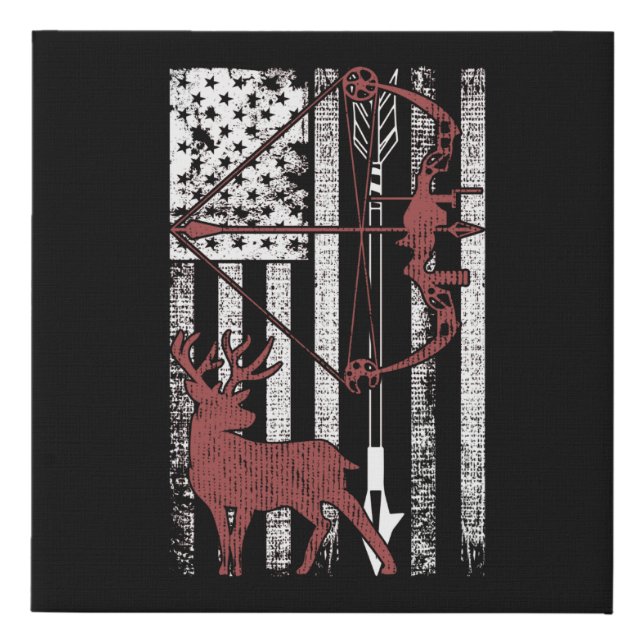 Hunting with American Flag Bow Hunting Faux Canvas Print (Front)