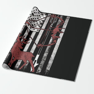 Hunting with American Flag Bow Hunting Wrapping Paper