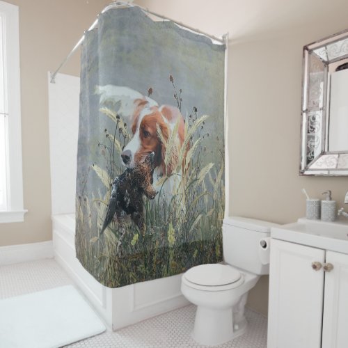 Hunting with Epagneul Breton  Shower Curtain