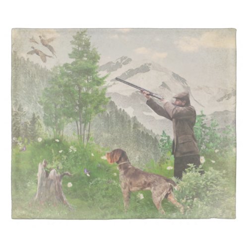 Hunting with German Wirehaired Pointer  Shower Cur Duvet Cover