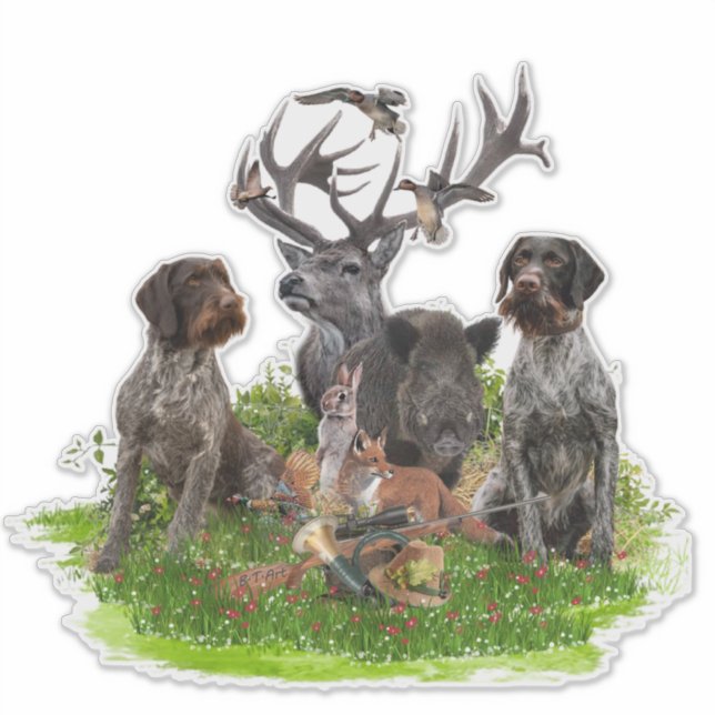 Hunting with German Wirehaired Pointer Sticker (Front)