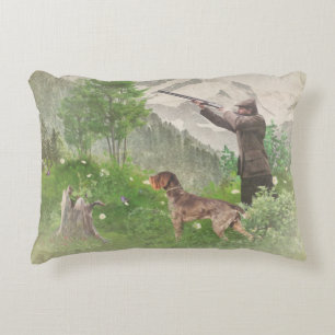 Hunting with German Wirehaired Pointer Tapestry P Accent Pillow