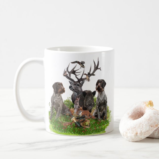 Hunting with German Wirehaired Pointer  Tapestry P Coffee Mug (With Donut)