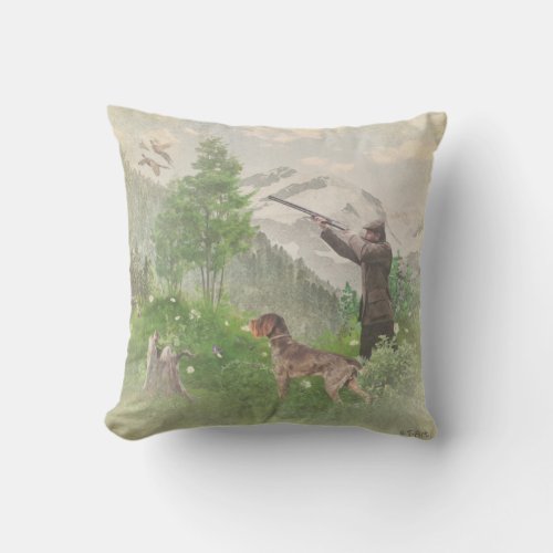 Hunting with German Wirehaired Pointer  Tapestry P Outdoor Pillow