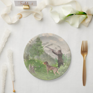 Hunting with German Wirehaired Pointer  Tapestry P Paper Plates