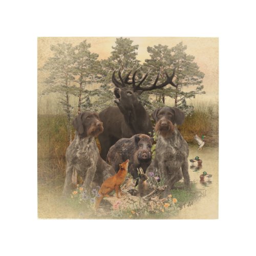 Hunting with German Wirehaired Pointer   Wood Wall Art