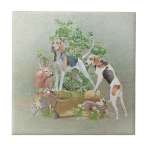 Hunting with hounds ceramic tile