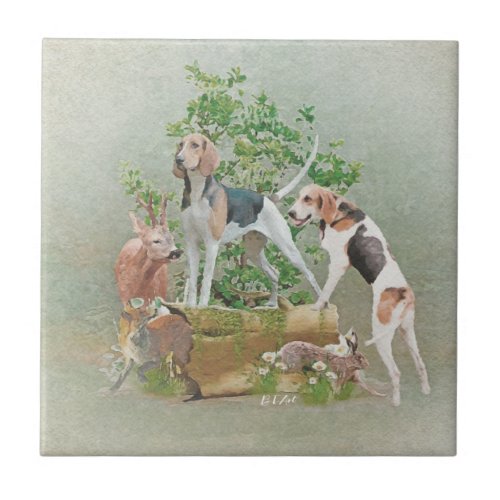 Hunting with hounds  ceramic tile