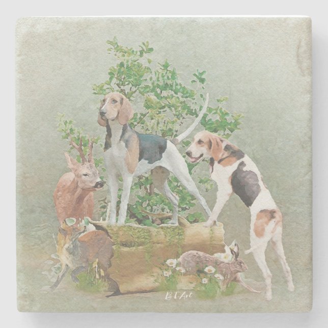 Hunting with hounds    stone coaster (Front)