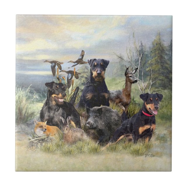 Hunting with Jagdterriers , Art  Ceramic Tile (Front)