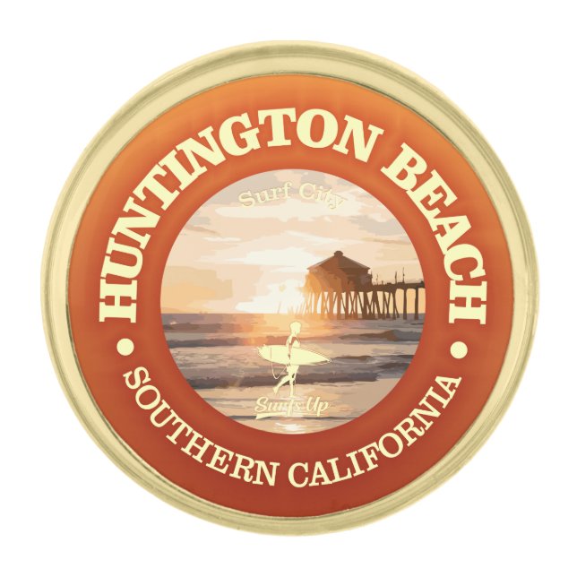 Huntington Beach (C) Gold Finish Lapel Pin (Front)