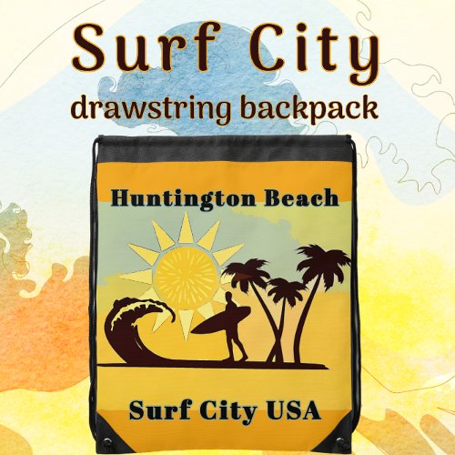 Huntington Beach CA Surf City USA Drawstring Bag