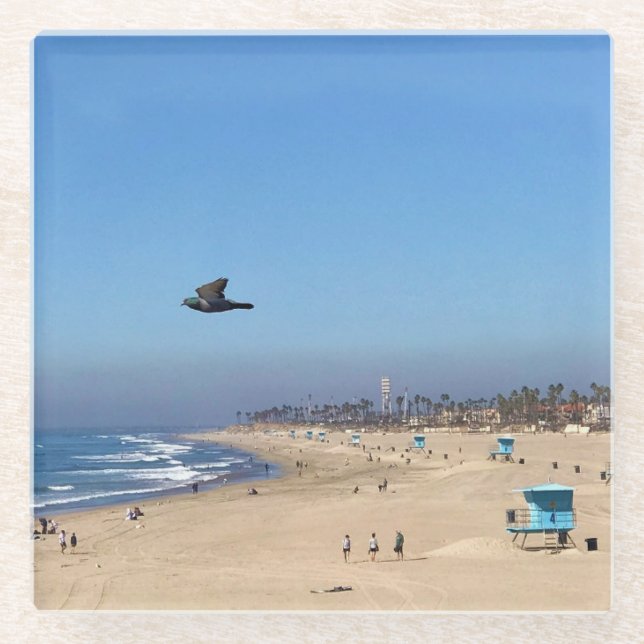 Huntington Beach, California Glass Coaster (Front)