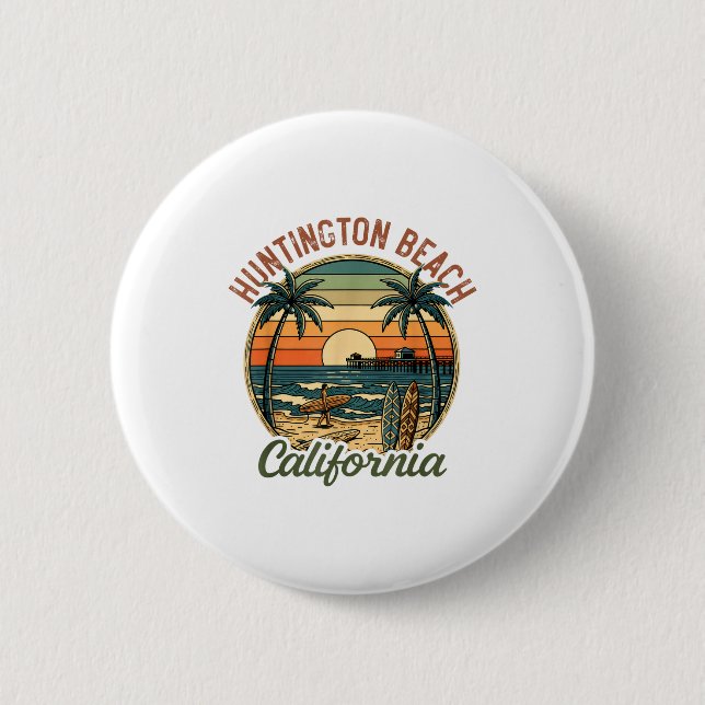 Huntington Beach California Los Angeles Surfer Vin Button (Front)