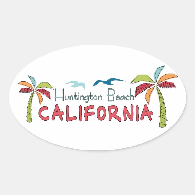 Huntington Beach California palms Oval Sticker (Front)