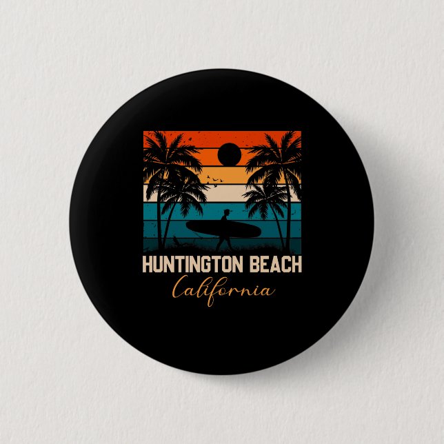 Huntington Beach California Palms Vacation Trip Button (Front)