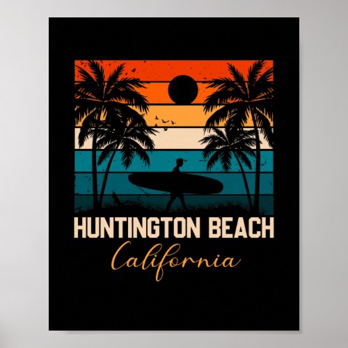 Huntington Beach California Palms Vacation Trip Poster