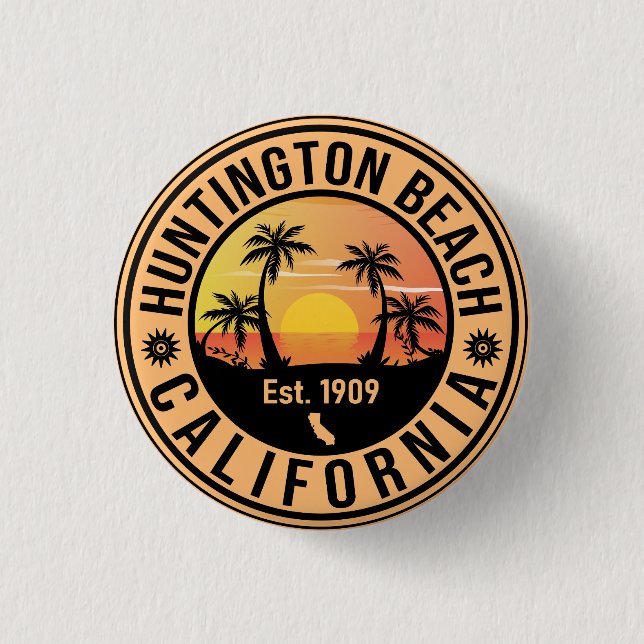 Huntington Beach California Retro Sunset Souvenirs Button (Front)