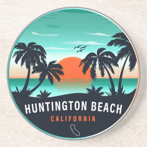 Huntington Beach California Retro Sunset Souvenirs Coaster