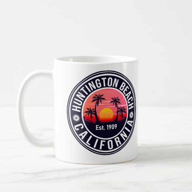 Huntington Beach California Retro Sunset Souvenirs Coffee Mug (Left)