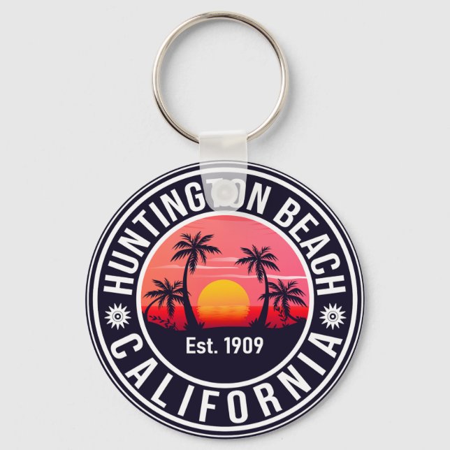 Huntington Beach California Retro Sunset Souvenirs Keychain (Front)