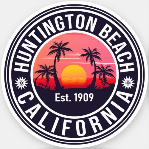 Huntington Beach California Retro Sunset Souvenirs Sticker
