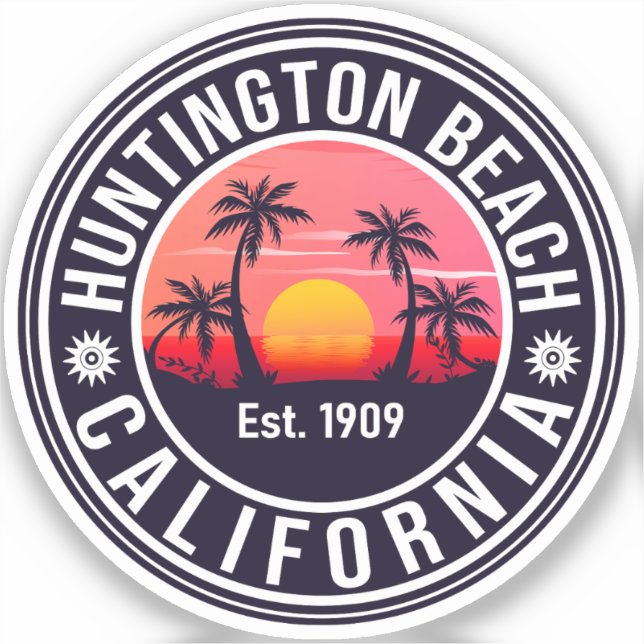 Huntington Beach California Retro Sunset Souvenirs Sticker (Front)