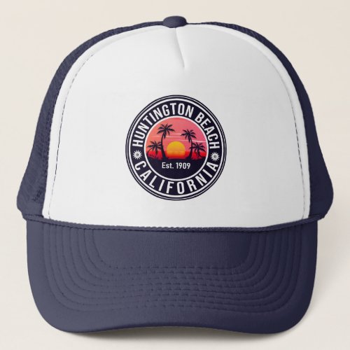 Huntington Beach California Retro Sunset Souvenirs Trucker Hat