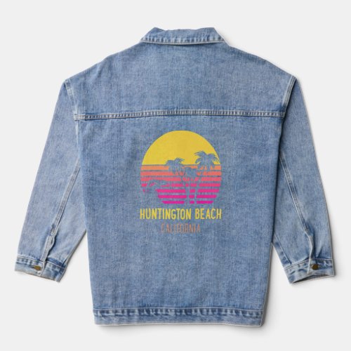 Huntington Beach California Retro Vintage Palm Tre Denim Jacket