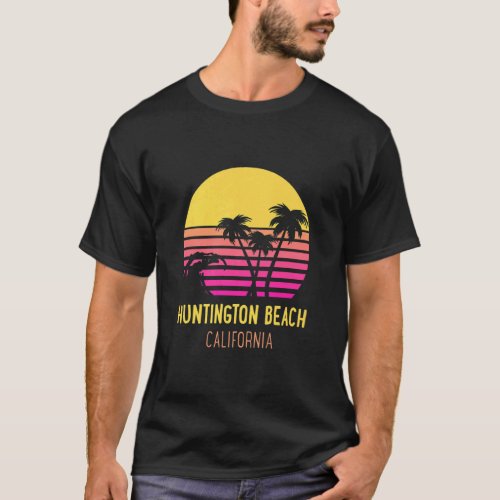Huntington Beach California Retro Vintage Palm Tre T_Shirt