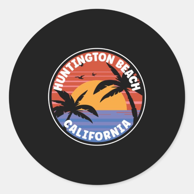 Huntington Beach California Sunset Classic Round Sticker (Front)