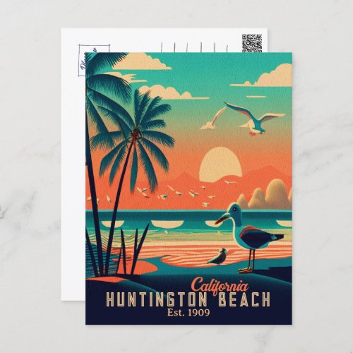 Huntington Beach California Sunset Souvenirs 1950s Postcard