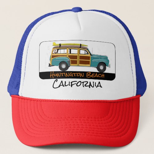 Huntington Beach California Surf Woody Trucker Hat