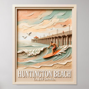 Huntington Beach California Texture Surfer Surfing Poster
