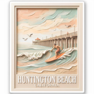 Huntington Beach California Texture Surfer Surfing Sticker
