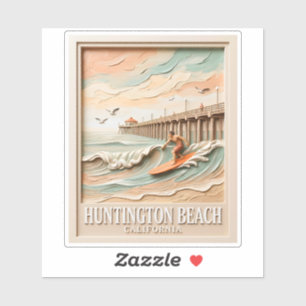 Huntington Beach California Texture Surfer Surfing Sticker