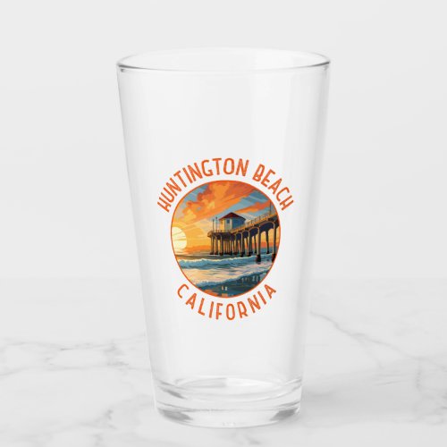 Huntington Beach California Travel Art Vintage Glass