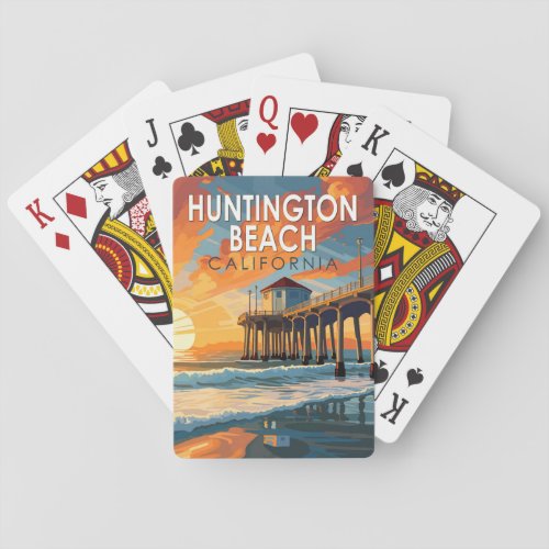 Huntington Beach California Travel Art Vintage Poker Cards