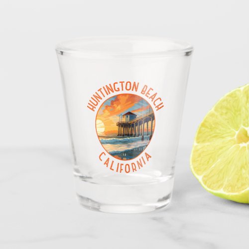 Huntington Beach California Travel Art Vintage Shot Glass