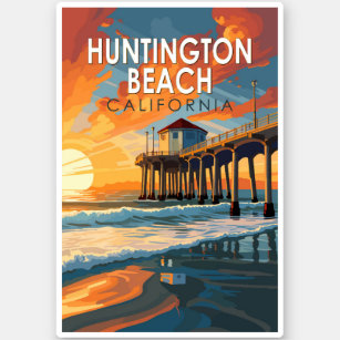 Huntington Beach California Travel Art Vintage Sticker