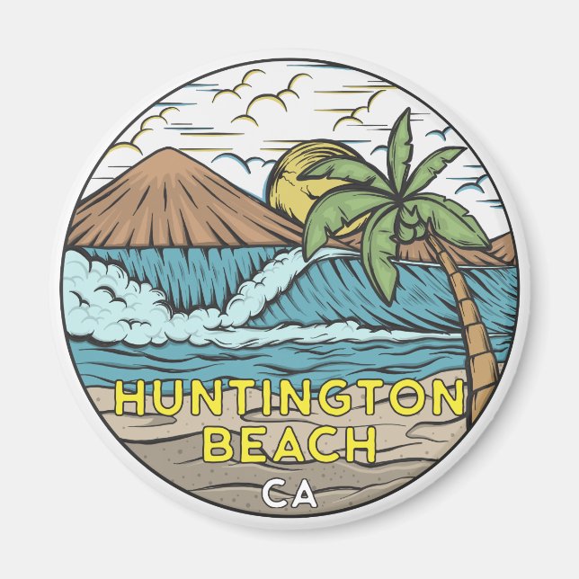 Huntington Beach California Vintage Magnet (Front)