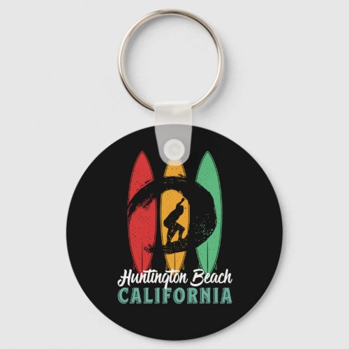 Huntington Beach California Vintage Retro Surfing Keychain