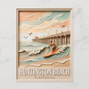 Huntington Beach California Vintage Textured Surf Postcard