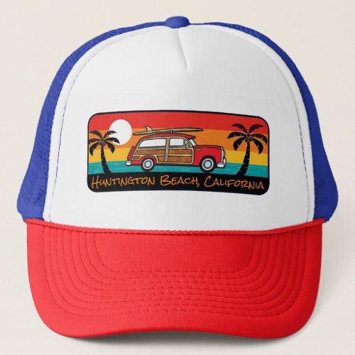 Huntington Beach California Woody Trucker Hat